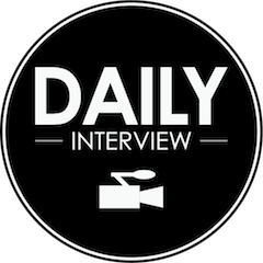 Application icon of the Daily
										  Interview iOS application. On a
										  circular black background the words
										  Daily, on the next line - Interview -
										  and at the bottom an icon of a
										  proffessional film camera.