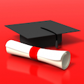 Application icon of study plus iOS
										  application. The icon contains a black
										  graduation hat and a scroll of
										  graduation on a red background.