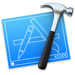 A blue blueprint with a hammer in
										  front depicting the the Xcode
										  Integrated Development Enviroment
										  application logo.