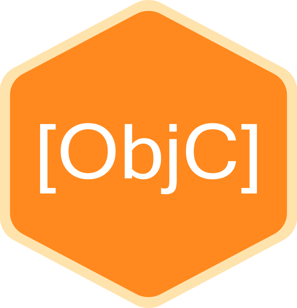 An hexagonal orange badge white
										  letters [ObjC].