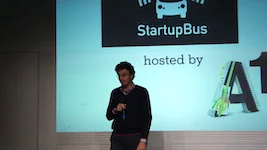 George Boumis
															 pitching in front
															 of a commitee the
															 tripsleep idea
															 during the final
															 round.